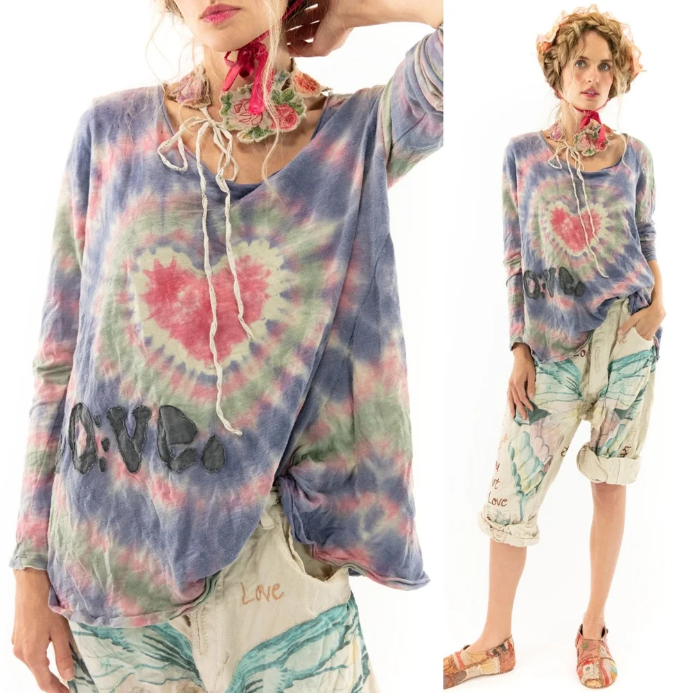 New Magnolia Pearl Love Applique Dylan T Tie Dye Heart Tee Enamour appliqué top - Picture 2 of 16
